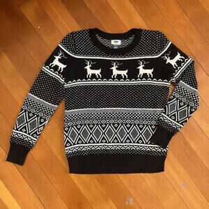 Old Navy Black & White Reindeer Sweater, Size Large